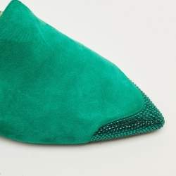 مملوكة مسبقًا René Caovilla Size 39 Green Suede Crystal Embellished Flat Mules