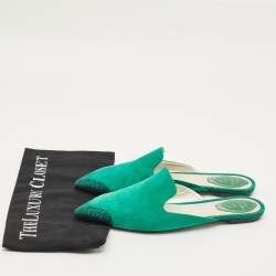 مملوكة مسبقًا René Caovilla Size 39 Green Suede Crystal Embellished Flat Mules
