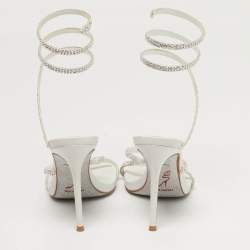 مملوكة مسبقًا René Caovilla Cleo Crystal Embellished Size 37 White Satin Ankle Strap Sandals