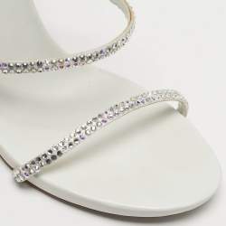 مملوكة مسبقًا René Caovilla Cleo Crystal Embellished Size 37 White Satin Ankle Strap Sandals