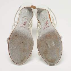 مملوكة مسبقًا René Caovilla Cleo Crystal Embellished Size 37 White Satin Ankle Strap Sandals