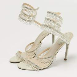 Pre Owned صندل رينيه كوفيلّا سيور كاحل مزخرف كريستال جلد كريمي مقاس 39