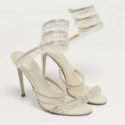 Pre Owned صندل رينيه كوفيلّا سيور كاحل مزخرف كريستال جلد كريمي مقاس 39