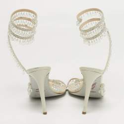 Pre Owned صندل رينيه كوفيلّا سيور كاحل مزخرف كريستال جلد كريمي مقاس 39