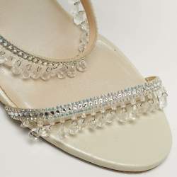 Pre Owned صندل رينيه كوفيلّا سيور كاحل مزخرف كريستال جلد كريمي مقاس 39