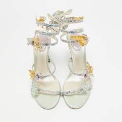 Pre Owned René Caovilla Cleo Size 39 Multicolor Leather and Satin Ankle Strap Sandals