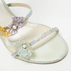 Pre Owned René Caovilla Cleo Size 39 Multicolor Leather and Satin Ankle Strap Sandals