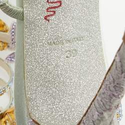 Pre Owned René Caovilla Cleo Size 39 Multicolor Leather and Satin Ankle Strap Sandals