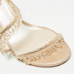 Pre Owned René Caovilla Chandelier Size 39 Beige Satin Slide Sandals