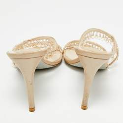 Pre Owned René Caovilla Chandelier Size 39 Beige Satin Slide Sandals