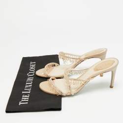 Pre Owned René Caovilla Chandelier Size 39 Beige Satin Slide Sandals