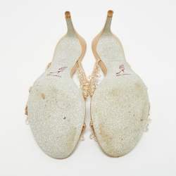 Pre Owned René Caovilla Chandelier Size 39 Beige Satin Slide Sandals