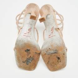 مملوكة مسبقًا René Caovilla Cleo Size 38 Beige Leather and Satin Crystal Embellished Ankle Strap Sandals