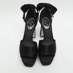 Pre Owned صندل رينيه كوفيللا سيور كاحل نعال سميك ساتان أسود مقاس 37