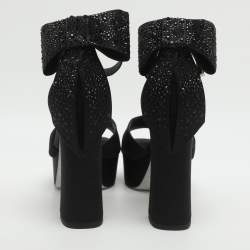 Pre Owned صندل رينيه كوفيللا سيور كاحل نعال سميك ساتان أسود مقاس 37