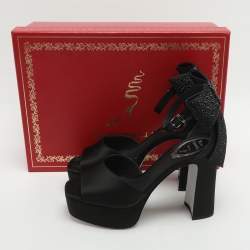 Pre Owned صندل رينيه كوفيللا سيور كاحل نعال سميك ساتان أسود مقاس 37