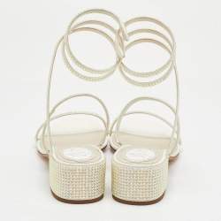 مملوكة مسبقًا صندل جلود مزخرف كريستال كريمي رينيه كوفيلا كلو مقاس 37