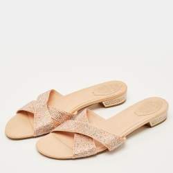 Pre Owned حذاء مسطح رينيه كوفيللا سويدي بيج مرصع بكريستال مقاس 37.5