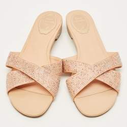 Pre Owned حذاء مسطح رينيه كوفيللا سويدي بيج مرصع بكريستال مقاس 37.5