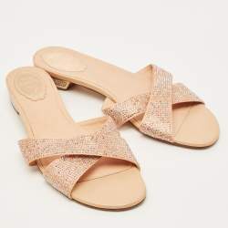 Pre Owned حذاء مسطح رينيه كوفيللا سويدي بيج مرصع بكريستال مقاس 37.5