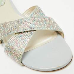 مملوكة مسبقًا René Caovilla Size 41 Gold Crystals and Satin Criss Cross Flat Slides