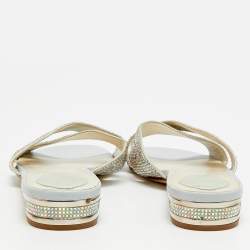 مملوكة مسبقًا René Caovilla Size 41 Gold Crystals and Satin Criss Cross Flat Slides