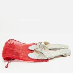 مملوكة مسبقًا René Caovilla Size 41 Gold Crystals and Satin Criss Cross Flat Slides