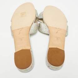 مملوكة مسبقًا René Caovilla Size 41 Gold Crystals and Satin Criss Cross Flat Slides
