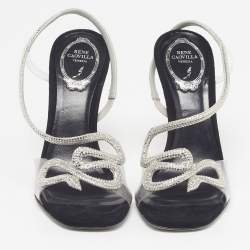 Pre Owned René Caovilla Cleo Size 38 Black/Transparent PVC and Suede Slingback Sandals