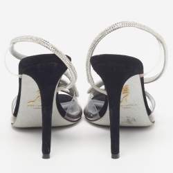 Pre Owned René Caovilla Cleo Size 38 Black/Transparent PVC and Suede Slingback Sandals