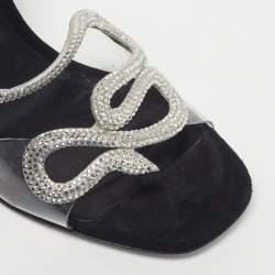 Pre Owned René Caovilla Cleo Size 38 Black/Transparent PVC and Suede Slingback Sandals