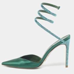 Pre Owned René Caovilla Cleo Size 37.5 Green Satin Ankle Strap Sandals