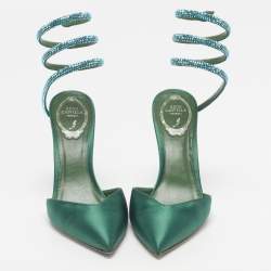 Pre Owned René Caovilla Cleo Size 37.5 Green Satin Ankle Strap Sandals