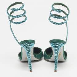 Pre Owned René Caovilla Cleo Size 37.5 Green Satin Ankle Strap Sandals