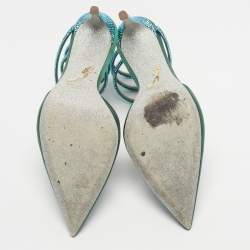 Pre Owned René Caovilla Cleo Size 37.5 Green Satin Ankle Strap Sandals