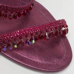 Pre Owned René Caovilla Cleo Size 37.5 Purple Leather and Satin Ankle Strap Sandals