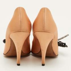 Pre Owned René Caovilla Size 36.5 Beige Satin Embellished Pointed Toe Pumps