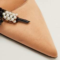 Pre Owned René Caovilla Size 36.5 Beige Satin Embellished Pointed Toe Pumps