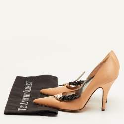 Pre Owned René Caovilla Size 36.5 Beige Satin Embellished Pointed Toe Pumps