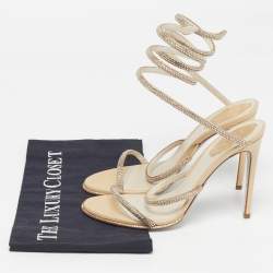 Pre Owned René Caovilla Cleo Size 38 Beige Satin Crystal Embellished Ankle Wrap Sandals