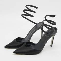 Pre Owned René Caovilla Cleo Crystal Embellished Size 37.5 Black Satin Pumps