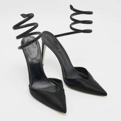 Pre Owned René Caovilla Cleo Crystal Embellished Size 37.5 Black Satin Pumps