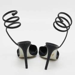 Pre Owned René Caovilla Cleo Crystal Embellished Size 37.5 Black Satin Pumps