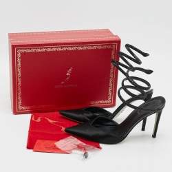 Pre Owned René Caovilla Cleo Crystal Embellished Size 37.5 Black Satin Pumps