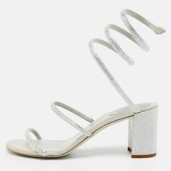 مملوكة مسبقًا René Caovilla Chandelier Size 40 Grey Leather Crystal Embellished Ankle Wrap Sandals 