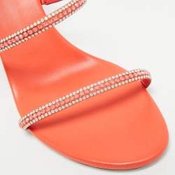 Pre Owned René Caovilla Size 36 Orange Leather and Satin Crystal Embellished Ankle Wrap Sandals