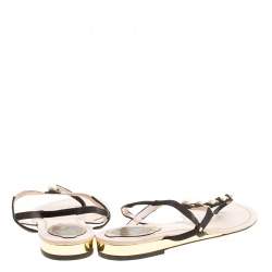 مملوكة مسبقًا René Caovilla Black/Beige Satin Pearl Detail Flat Sandals Size 37