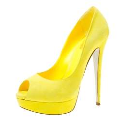 René Caovilla Yellow Suede Peep Toe Platform Pumps Size 39