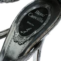 René Caovilla Grey Python Crystal Embellished Strappy Sandals Size 38