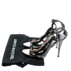 René Caovilla Grey Python Crystal Embellished Strappy Sandals Size 38